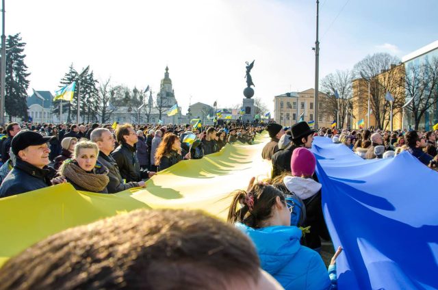 Kharkiv March 9, 2014, Constitution Square after march of Euromaidan