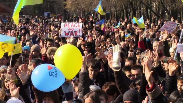 Kharkiv, March 9, 2014, Euromaidan Kharkiv celebrates 200 years anniversary of Taras Shevchenko. People protest against the Russian annexation of Crimea Photo by Nataliya Zubar