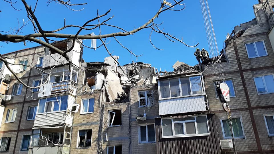 Ein zerstörtes Haus in Charkiw. Die Hauptverwaltung des Staatlichen Notdienstes der Ukraine in der Region Charkiw.