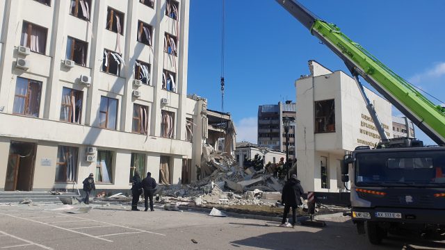 Institute of State Management of the Karazin Kharkiv National University badly damaged by a Russian missile on March 18, 2022.
