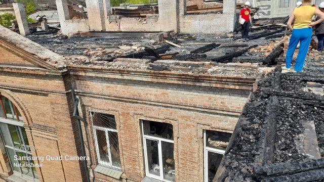 A roof of a 19 century historical monument in Kharkiv was completely burnt after a hit by the Russian rocket.