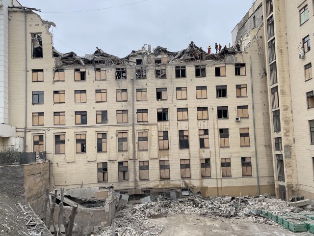 Beketov University after the second shelling on February 5, 2023. Photo by Kateryna Yashish.