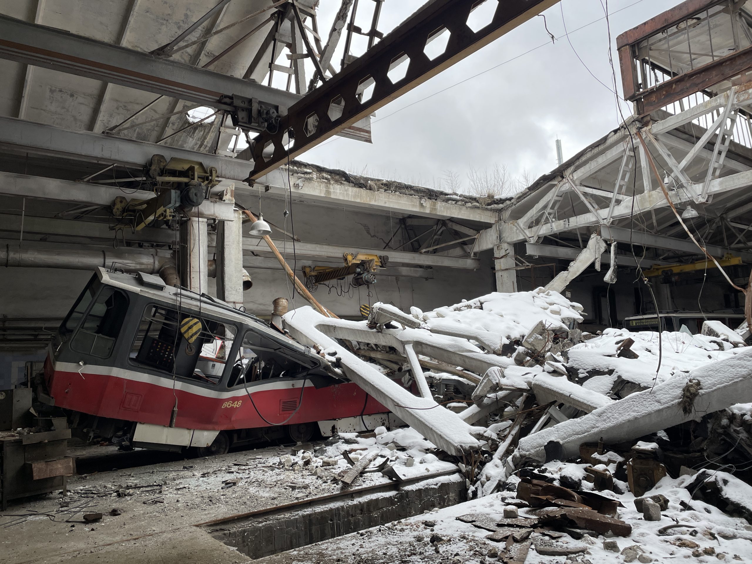 A historical Czech train destroyed in a Saltivka train depot a year after the shelling started.