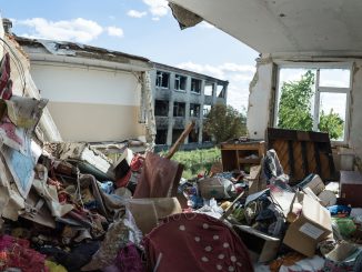 Vilkhivka, Kharkiv region. Destroyed school. Photo was taken on Sep 01, 2022 by Yevhen Tytarenko.