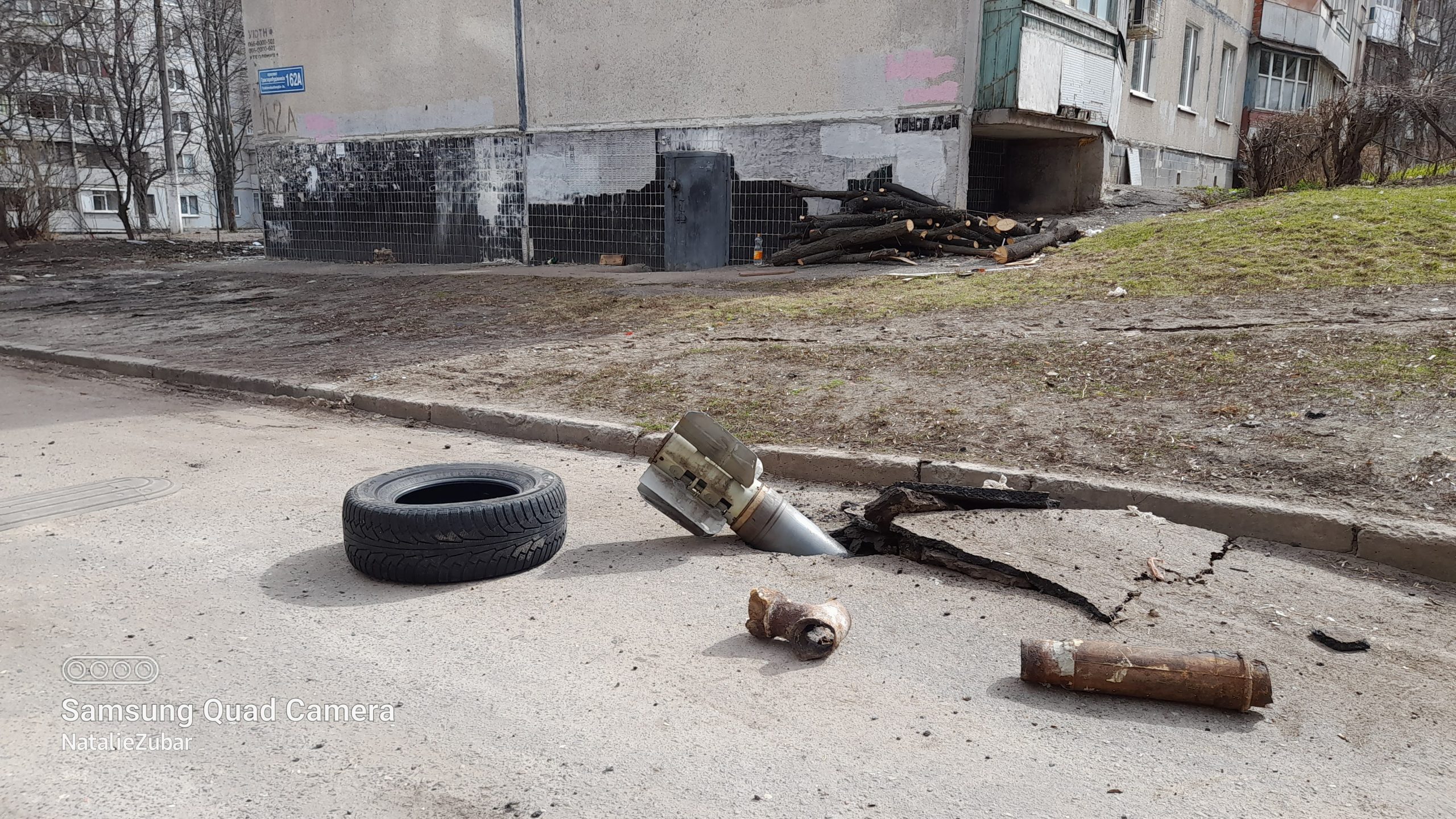 Kharkiv. Munition strike at the Saltivka residential district. Photo was taken on April 1, 2022 by Nataliya Zubar.