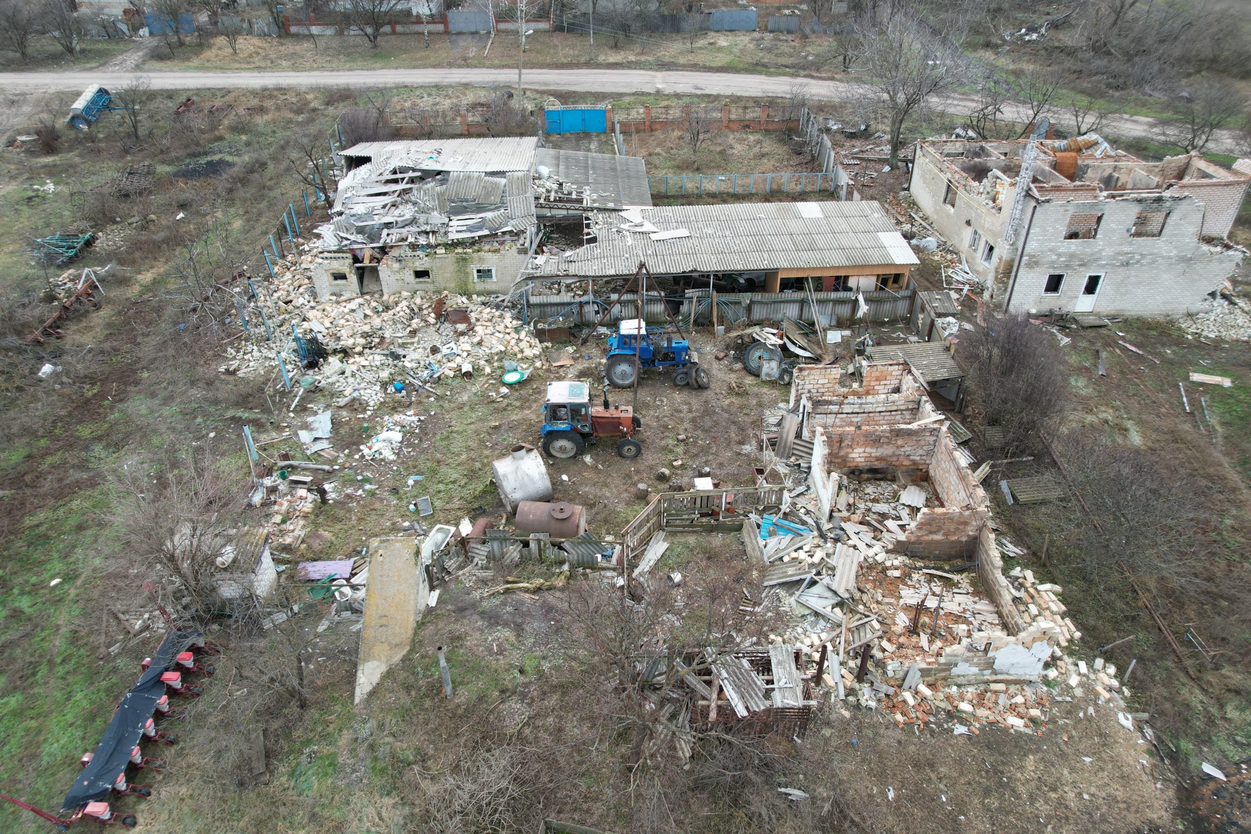 Virnopillya village, Izyum district, Kharkiv region. A small family farm in Virnopillya village near Izyum, which was contested for 6 months. As seen from the drone on Dec 15, 2022.