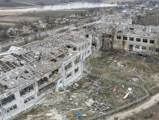Virnopillya village, Izyum district, Kharkiv region. The school. As seen from the drone on Dec 15, 2022 by Yevhen Tytarenko.