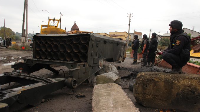 Kharkiv region. The destroyed Russian complex TOS-1A "Solntsepyok", from which the villages around Izyum were shelled. Photo was taken on Oct 01, 2022 by Yuliia Gush.