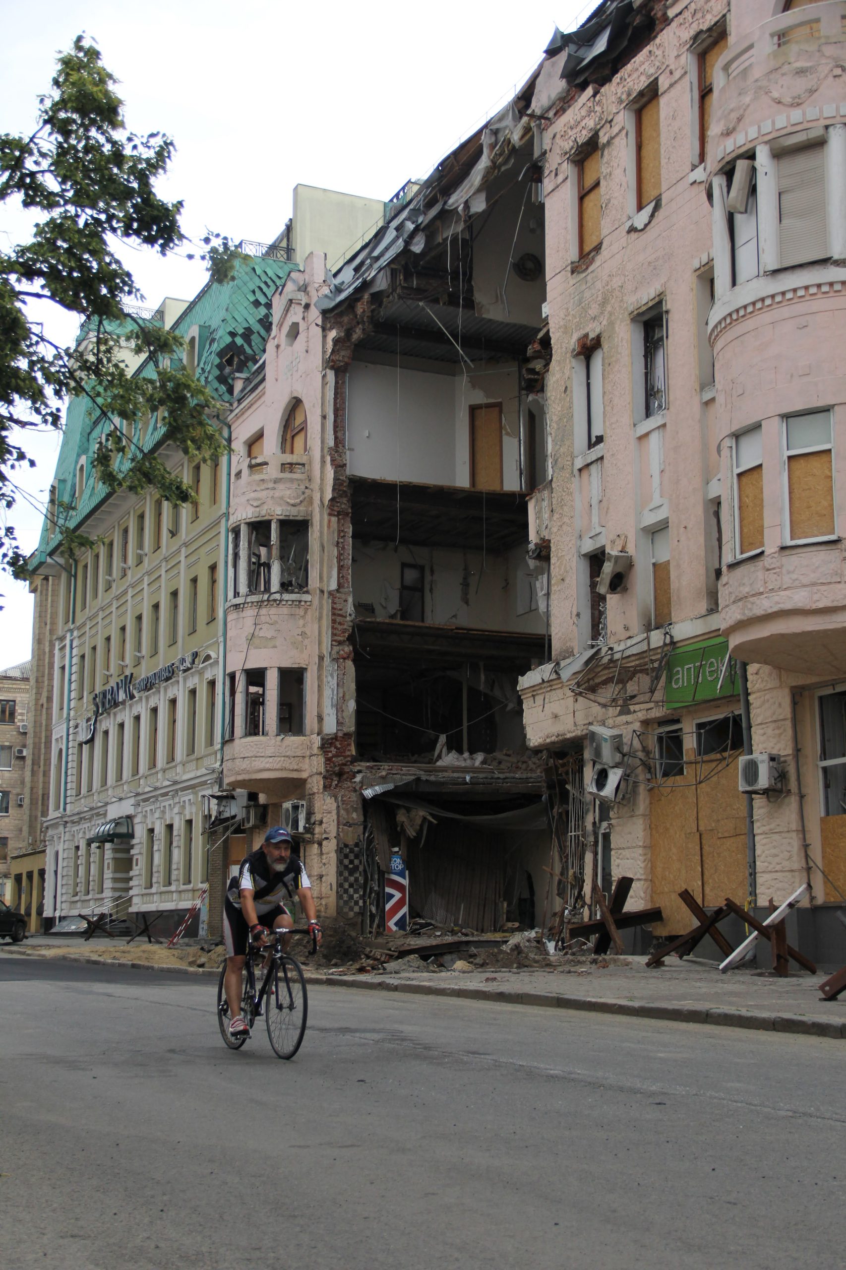 Kharkiv. An apartment building partially destroyed by the Russian rocket in the center of the city. Photo was taken on Aug 16, 2022 by Kateryna Svid.