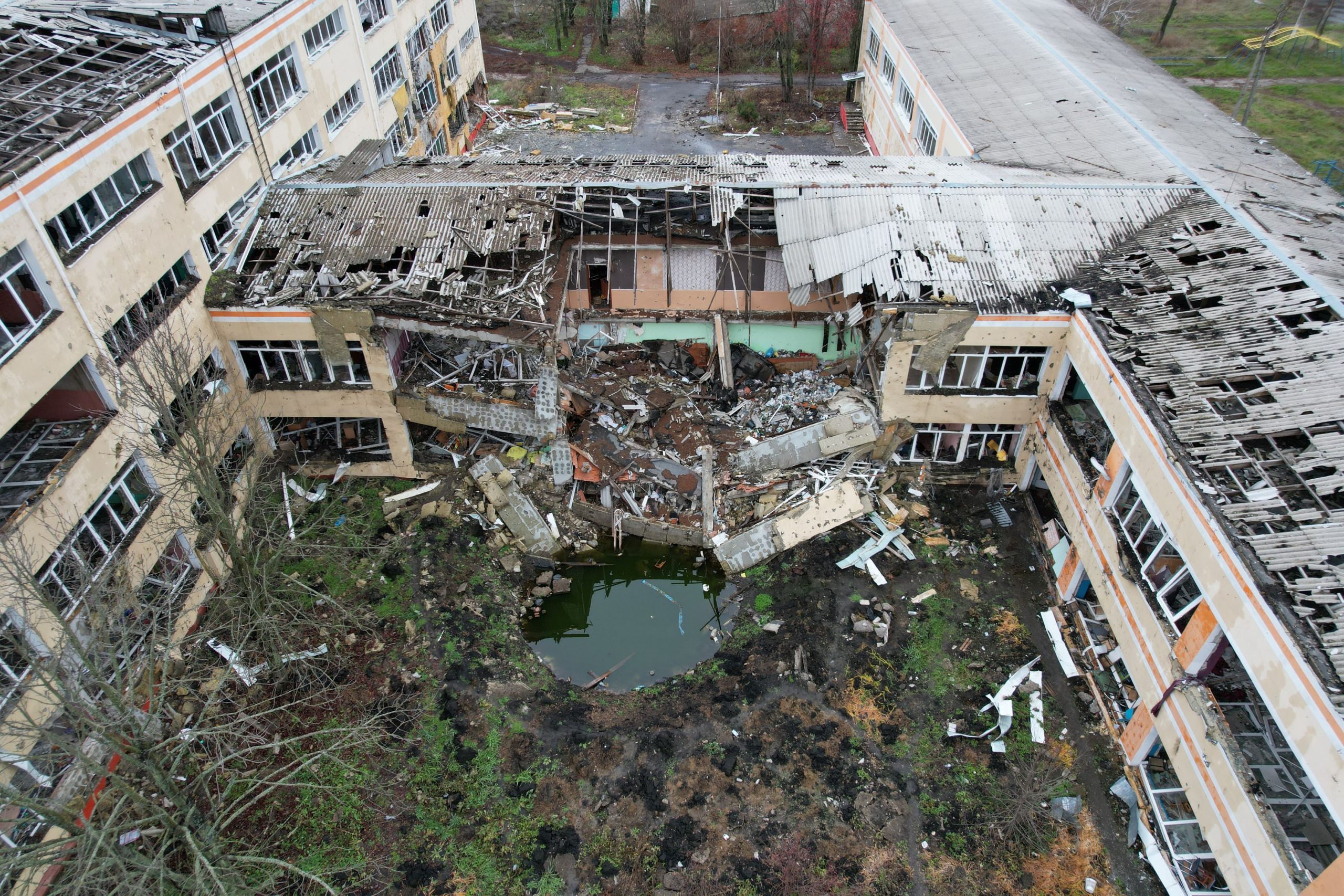 The only school in the Slatine village north of Kharkiv city, where children from several nearby villages studied. 