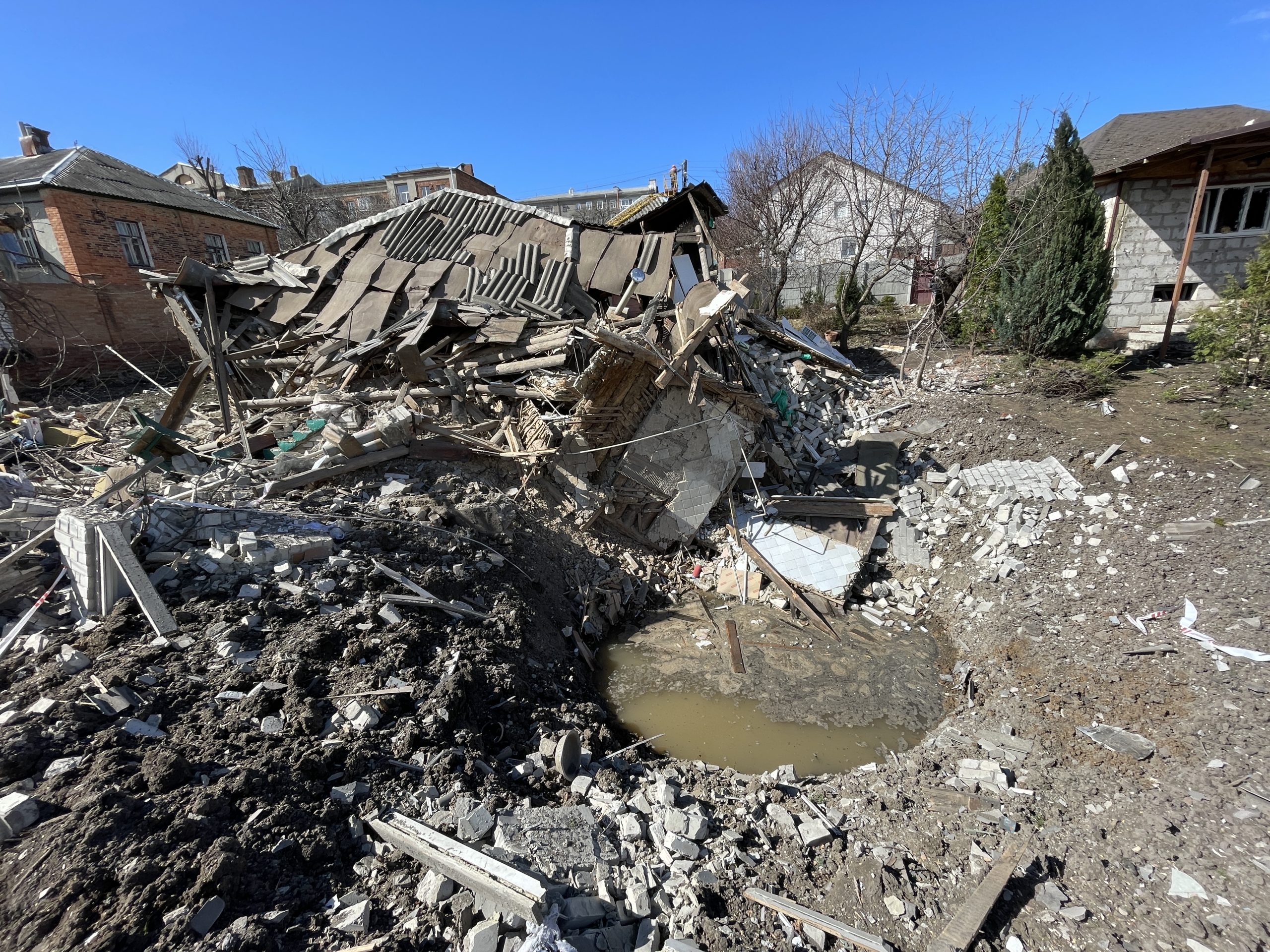 Kharkiv. A private house in a district with the historical name “New Bavaria” destroyed by a rocket. Photo was taken on March 31, 2023 by Yevhen Tytarenko